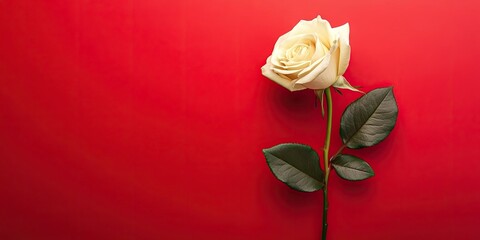Leinwandbilder - A single lovely rose on a red background, viewed from above. Copyspace available.
