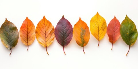 Poster - Texture, background, pattern. Autumn's multi-colored leaves against a white background.