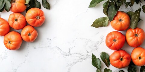 Poster - Ripe persimmons displayed on a white background. Includes copy space.