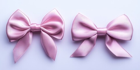 Aufkleber - Two lovely satin pink ribbon bows of varying sizes on a white background.