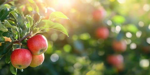 Poster - Fresh, ripe apples on a tree in a summer garden. Apple picking.