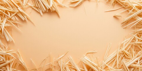 Fototapete - Creative background with straw for copy space. Minimal flat lay card design. Natural composition background.