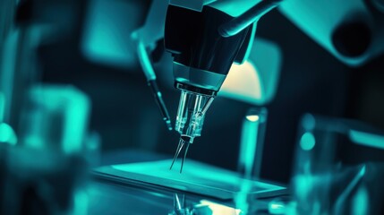 Leinwandbilder - A detailed shot of a robotic surgical arm performing a delicate surgical procedure with precision instruments, Robotic surgery technology style, photo of
