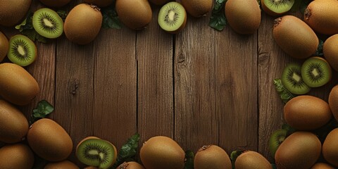 Poster - Fresh kiwis on a wooden backdrop.