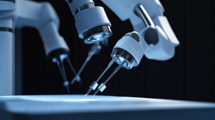 Leinwandbilder - A detailed shot of a robotic surgical arm performing a delicate surgical procedure with precision instruments, Robotic surgery technology style, photo of