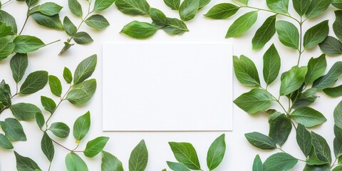 Aufkleber - Green ash leaves and a blank card against a white background.