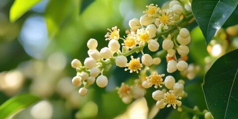 Aufkleber - small white and yellow flowers of Schinus molle, also known as Peruvian pepper or pink pepper