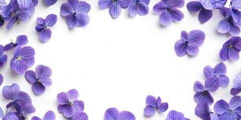 Aufkleber - Floral frame featuring beautiful violet flowers arranged on a white background.