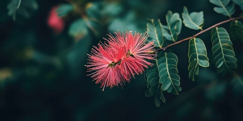 Aufkleber - Rainforest elements as a backdrop for a quote, calliandra flower.