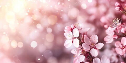 Sticker - Abstract spring background featuring defocused cherry blossoms in spring with copyspace, a natural seasonal floral backdrop.