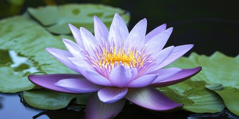 Poster - a lovely purple lotus with green leaves in a pond
