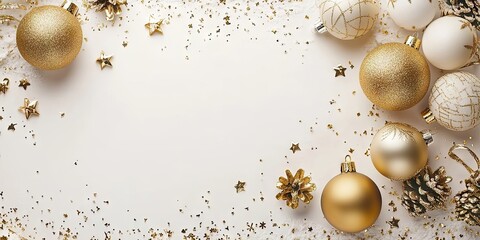Poster - Christmas decorations featuring golden ornaments on a white background.