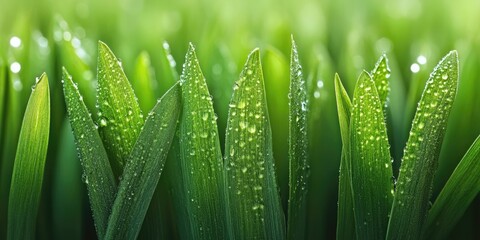 Poster - Close-up of fresh green wheatgrass with droplets of water.