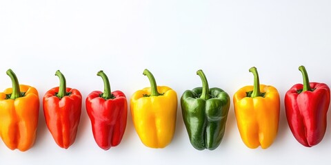 Poster - Peppers arranged in a line, set against a white background.