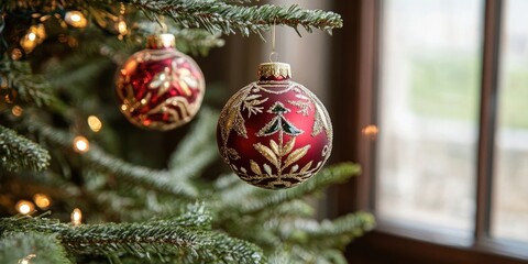 Poster - Christmas ornaments on Christmas trees