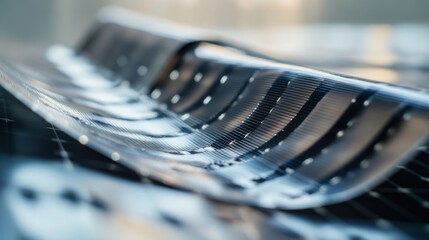 Aufkleber - A detailed view of a flexible perovskite solar cell, showing bendable and lightweight photovoltaic technology for renewable energy, Solar technology style