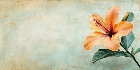 Sticker - textured vintage paper background featuring an exotic flower