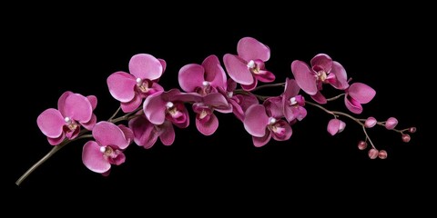 Aufkleber - Branch of violet phalaenopsis or Moth orchid from the Orchidaceae family, isolated against a black background with a clipping path.