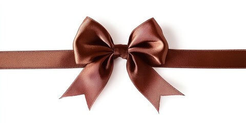 Aufkleber - Single chocolate satin gift bow featuring one thin ribbon bow and one thin ribbon against a white background.