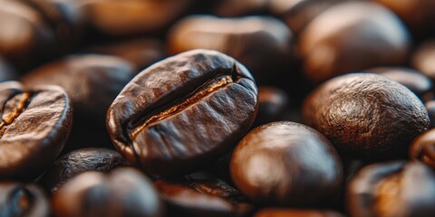 Leinwandbilder - Macro close-up background image of roasted coffee beans in contrasting tones.