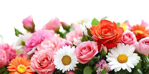 Aufkleber - A bouquet of roses, Transvaal daisies, and carnations against a white background.