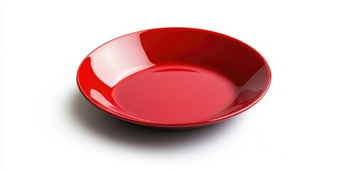 Poster - Empty red circular ceramic plate isolated on a white background with a clipping path.