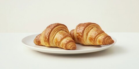 Aufkleber - Two croissants on a plate against a white background.