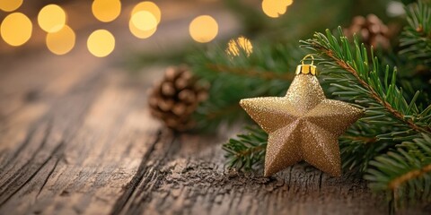 Poster - Close-up of Christmas decoration on a wooden background.