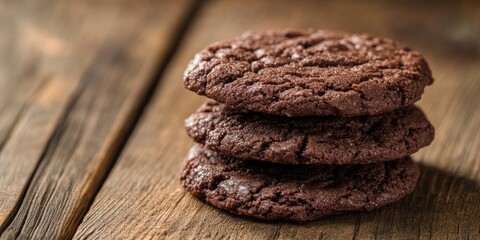 Poster - Chocolate cookies on a wooden background, close-up.
