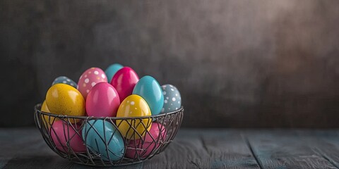 Aufkleber - Colorful eggs for Easter in a metal basket.