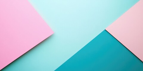 Aufkleber - Modern bright abstract minimalistic image of a blue, pink, and green paper background featuring a soft white square.