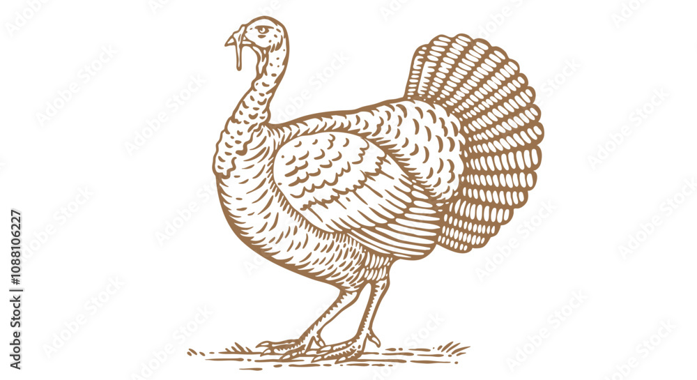 Turkey. Vintage retro print, black white turkey drawing, engrave old ...