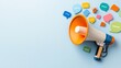 © Srinard - Vibrant and bold megaphone icon with colorful speech bubbles against a clean background representing the concepts of social media digital marketing advertising and effective communication