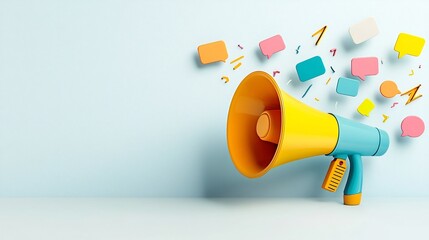 Aufkleber - Vibrant and bold megaphone with colorful speech bubbles on a clean background symbolizing the power of digital marketing and social media strategies for effective communication brand promotion