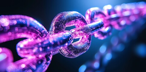 Poster - Close-up of a glowing, linked chain, symbolizing connection, security, or blockchain technology.