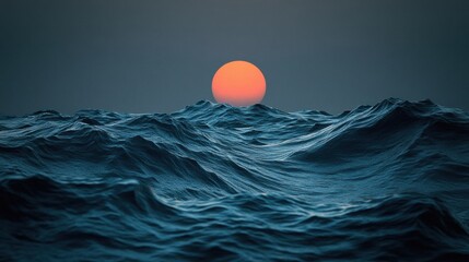 Poster - Golden sun dips below the horizon, casting a warm glow on the darkening waves of the ocean as evening approaches. Generative AI