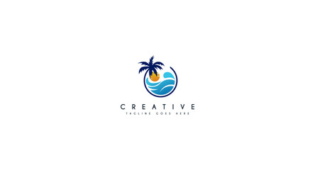 Wall Mural - Beach Wave, Holiday logo design vector illustration.