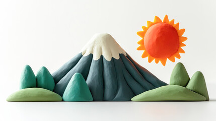 Wall Mural - 白背景に富士山と太陽の3Dイラスト