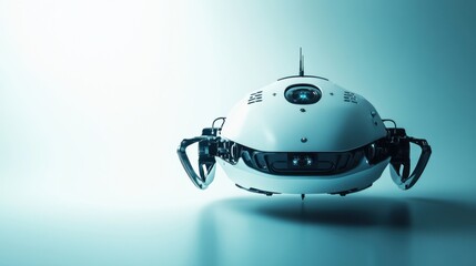 Poster - A futuristic AI-driven autonomous underwater robot for ocean exploration, clean deep-sea environment with robots designed for studying underwater ecosystems and collecting data