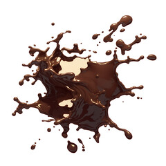 Poster - dynamic splash of chocolate milk captured mid air against white background, showcasing fluid motion and rich texture of liquid