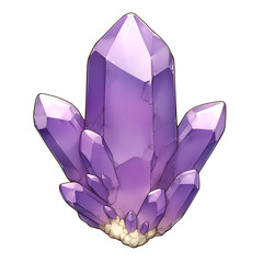 Poster - vibrant purple crystal cluster with sharp facets and smooth surface, isolated on white background, exuding mystical and healing aura