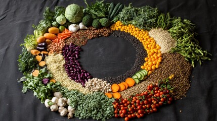Poster - A vibrant arrangement of fresh vegetables, grains, and legumes showcases the beauty of healthy eating and meal preparation. Generative AI