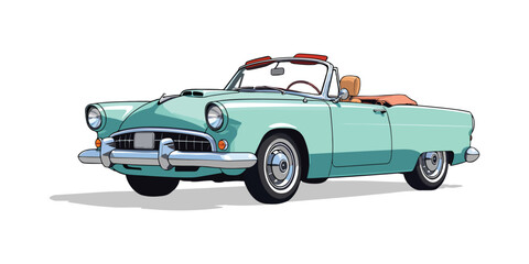 Naklejka na meble Drawing Side view Classic Convertible blue car Cruising Along the Road