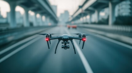 Aufkleber - A high-tech AI-driven autonomous drone for infrastructure construction monitoring, clean construction site with drones designed for overseeing and documenting building progress
