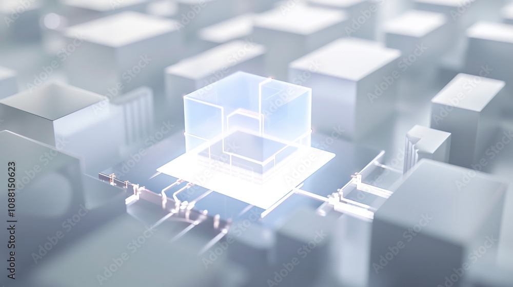 Close-up of semiconductor chip with detailed electronic components and ...