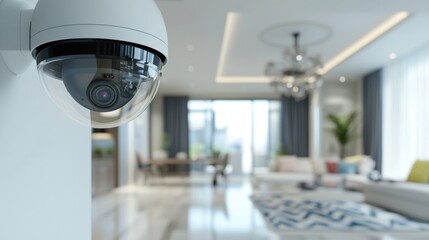 Poster - A high-tech AI-driven smart security system for residential areas, clean home environment with advanced surveillance cameras and real-time alert systems, Security style