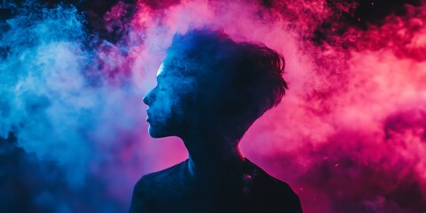Wall Mural - mysterious person in colorful smoke