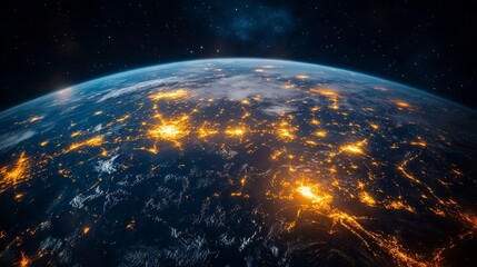 Wall Mural - Earth at night, city lights illuminate the planet from space.