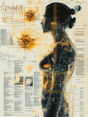 Poster - A detailed digital dossier presents a patient's medical history, DNA analysis, and test results in a healthcare environment. Generative AI