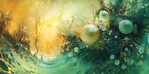 Wall Mural - Abstract Ocean Bubbles, Swirling Green and Gold